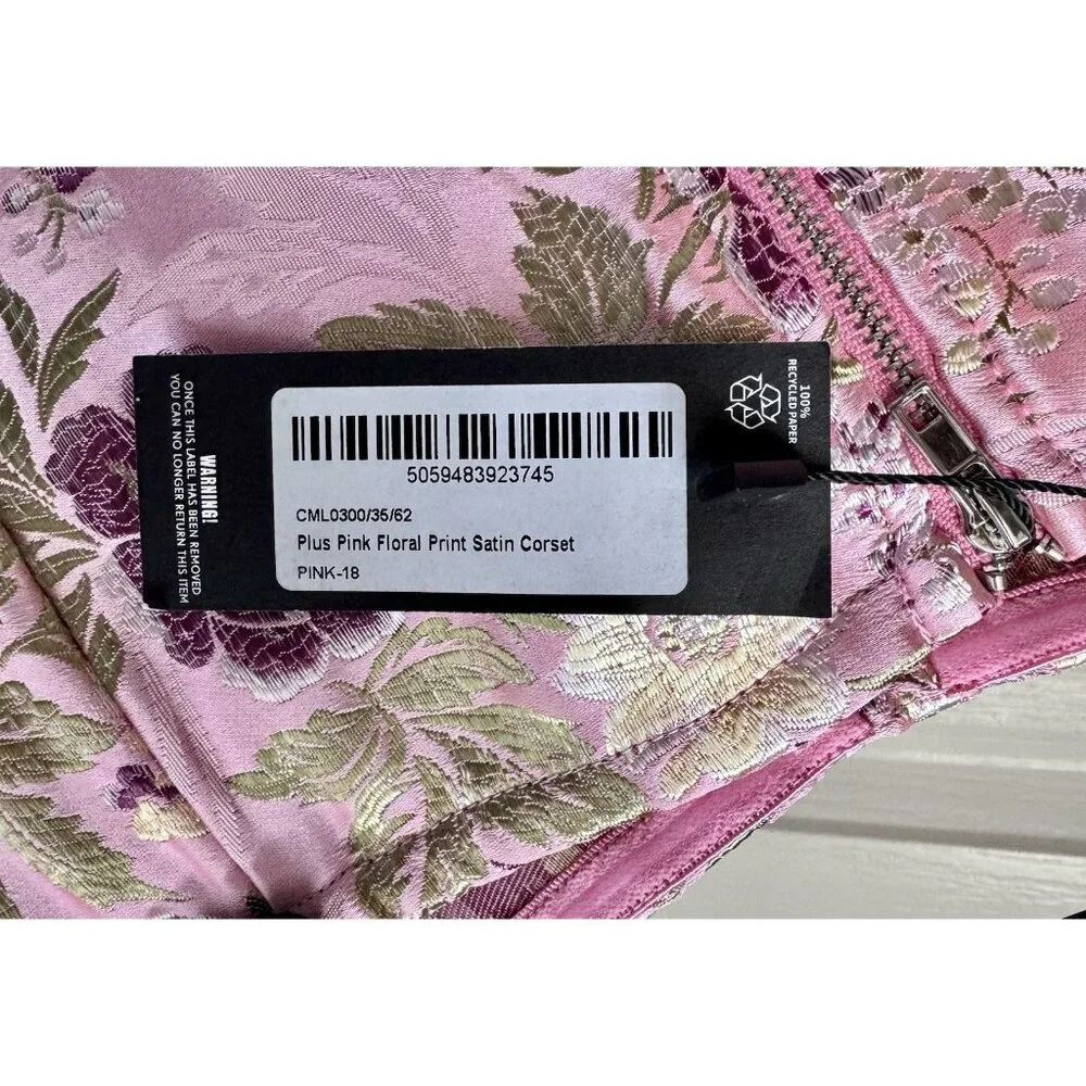 NWT Pretty Little Thing Plus Pink Floral JACQUARD Satin Corset Size US 14 - Picture 6 of 7